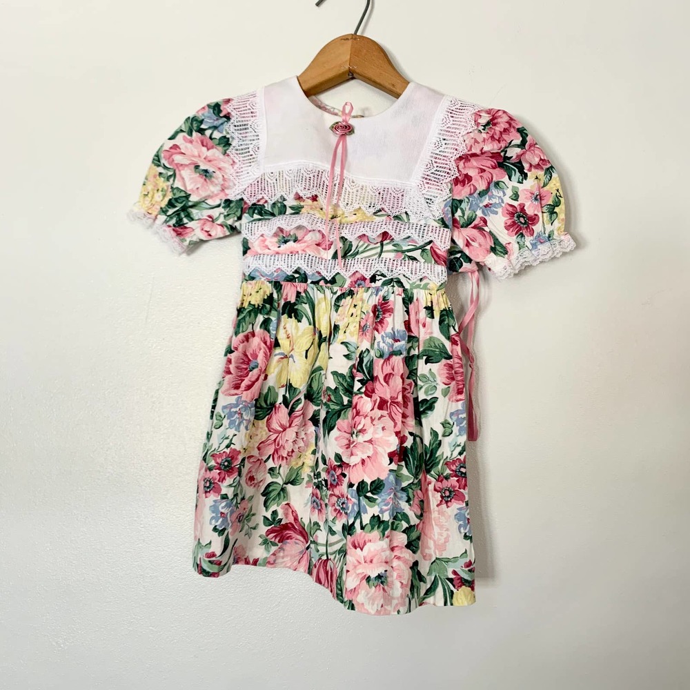 Vintage Girl's Floral Pink Puff Dress 4